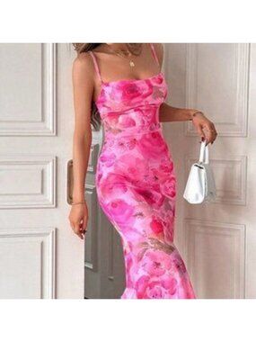 Pink Preppy Womens Floral Print Cami Dress